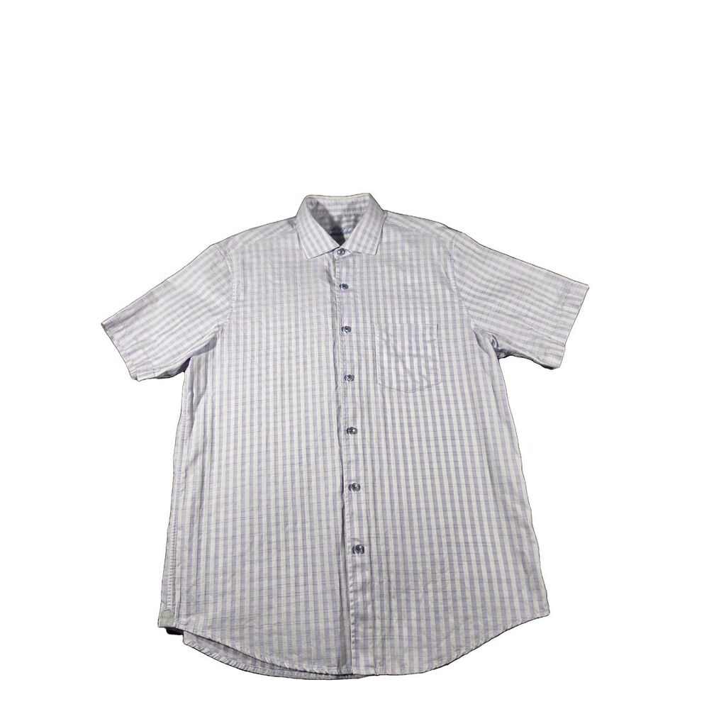 Tasso Elba Mens Purple and White Striped Casual Button Down Shirt Size Large